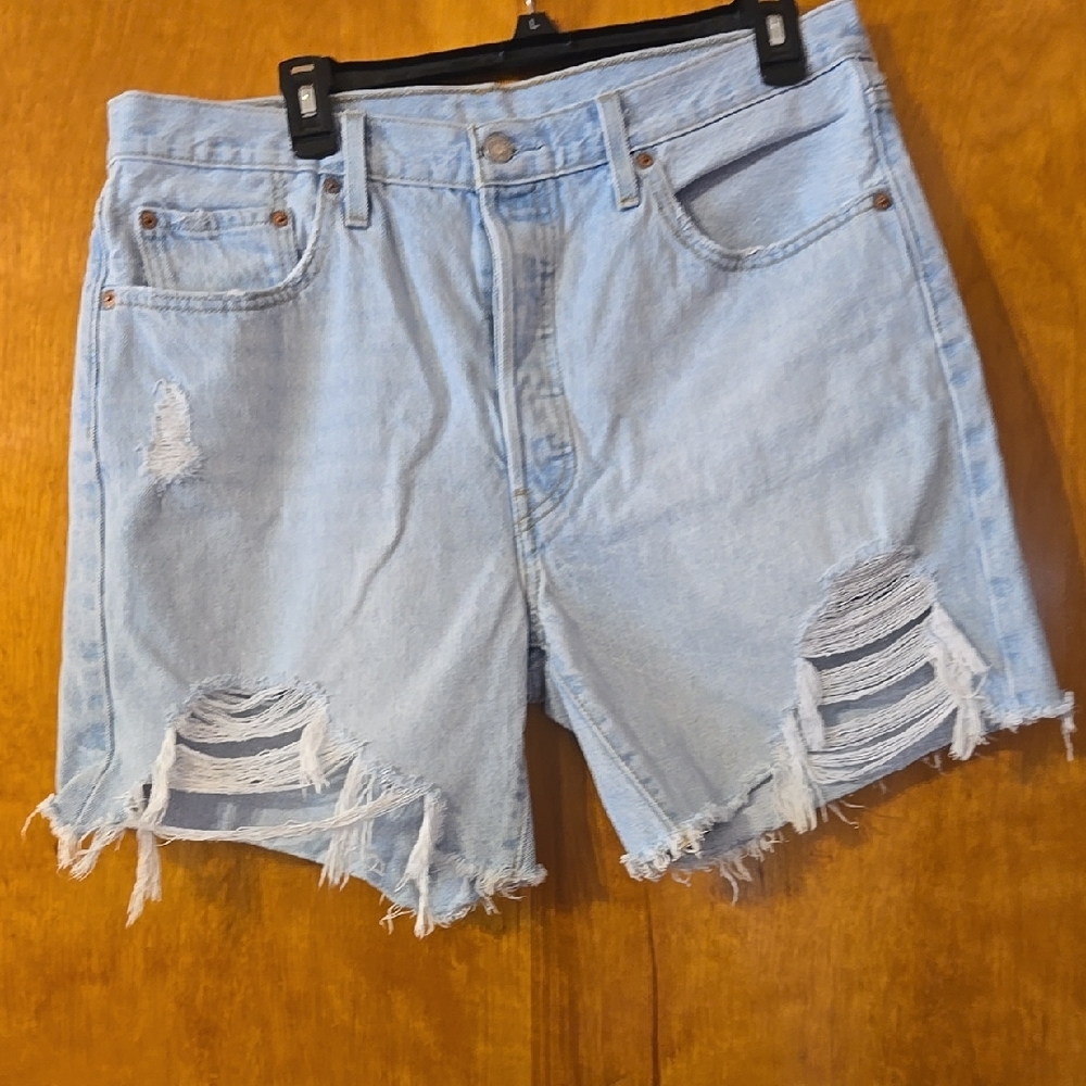 Distressed Light Blue Denim Shorts